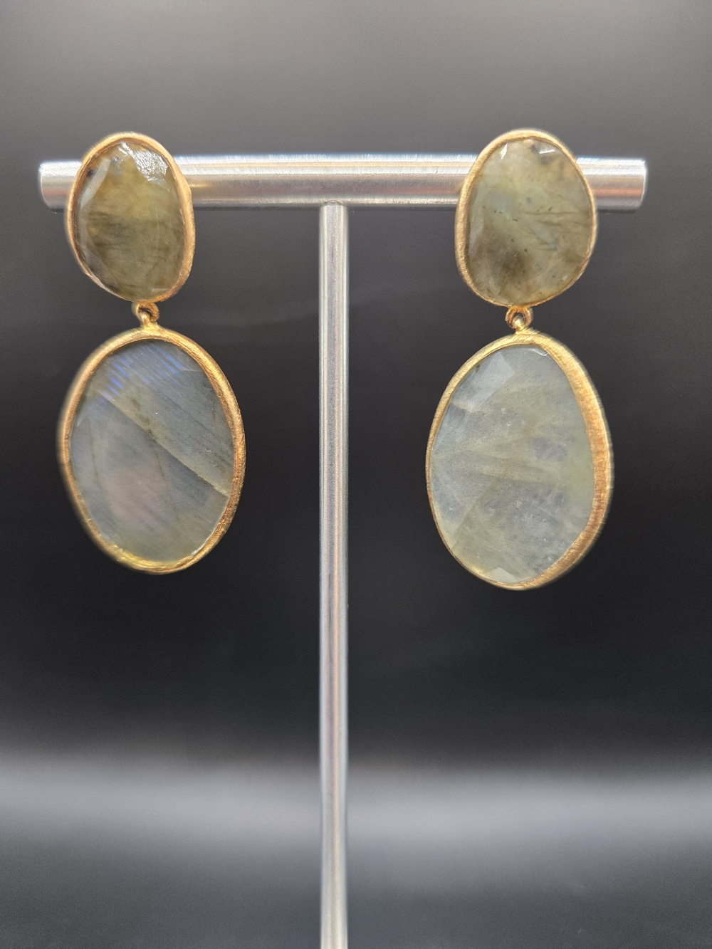 18k Gold Over .925 Silver Faceted Labradorite Double Drop Earrings- NEW